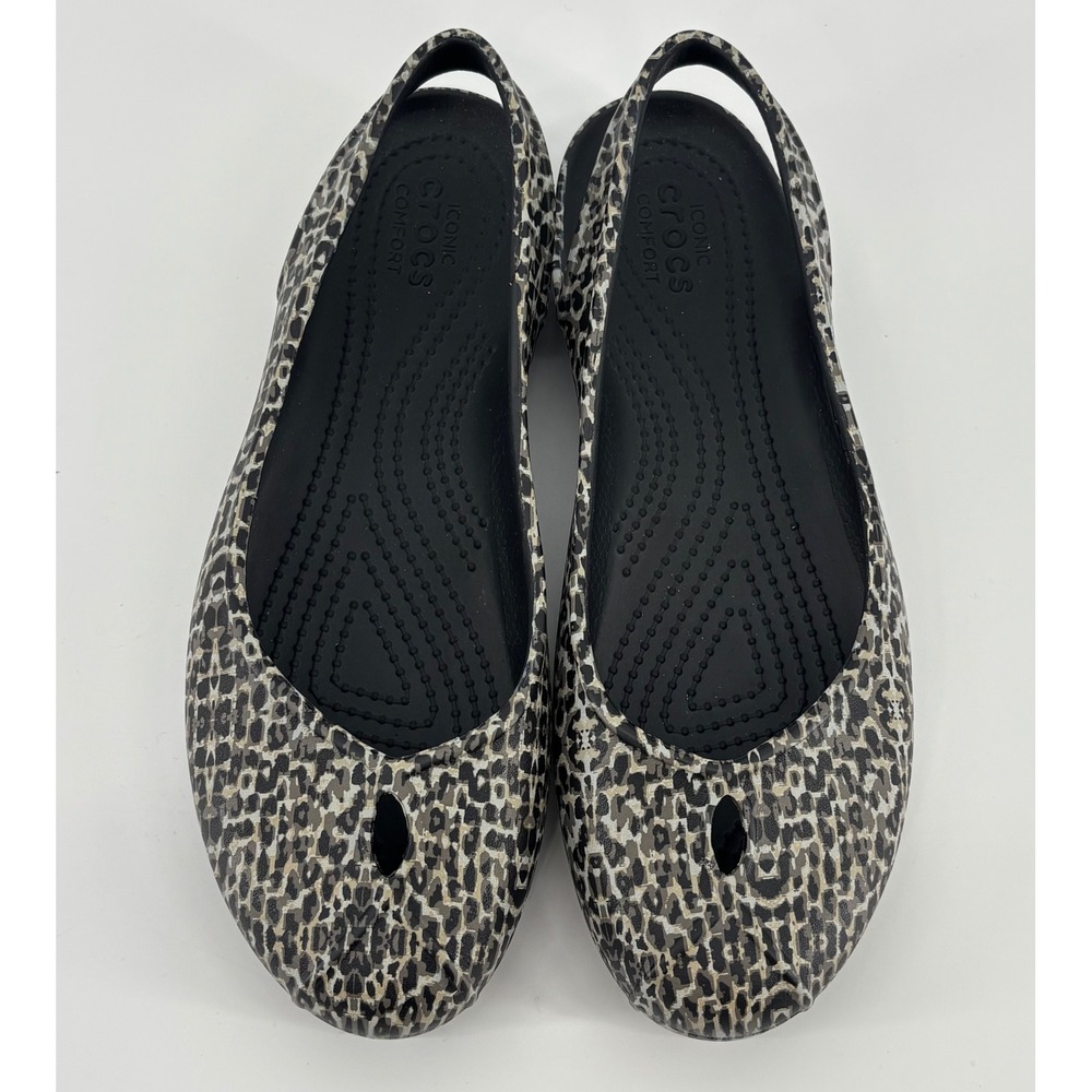 Crocs Olivia II Flats Leopard Print Womens 7 Slip On Comfort Shoes Slingback